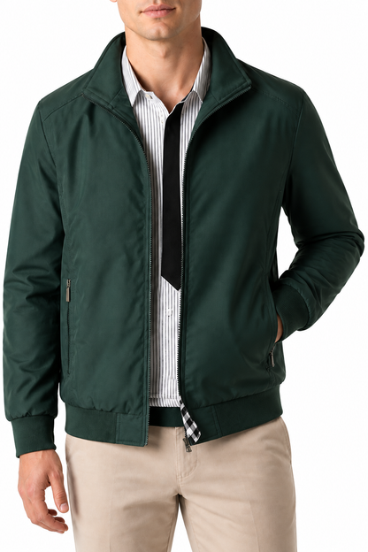 Ventorino Men's Bomber Jacket Lightweight Build Classic Fit | Ventorino in Dark green — garment and fabric detail