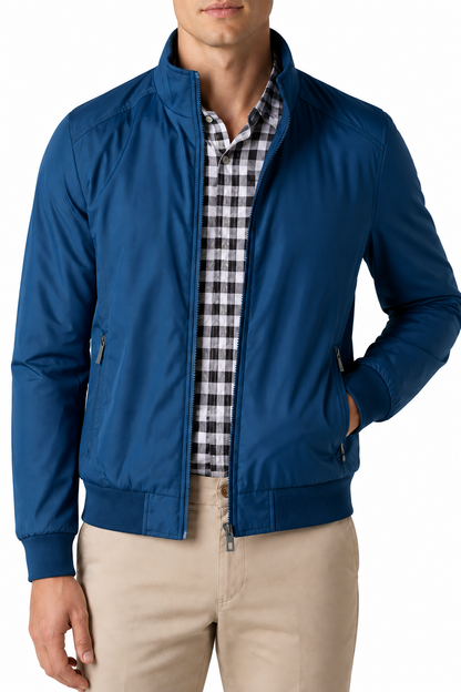 Ventorino Men's Bomber Jacket Lightweight Build Classic Fit | Ventorino in Diamond Blue — garment and fabric detail