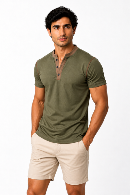 Ventorino henley in army green — model view