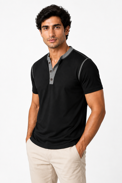 Ventorino henley in black — model view