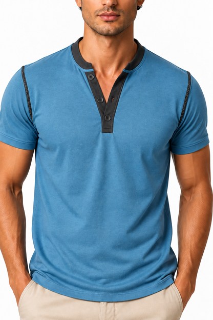 Ventorino henley in blue — garment and fabric detail