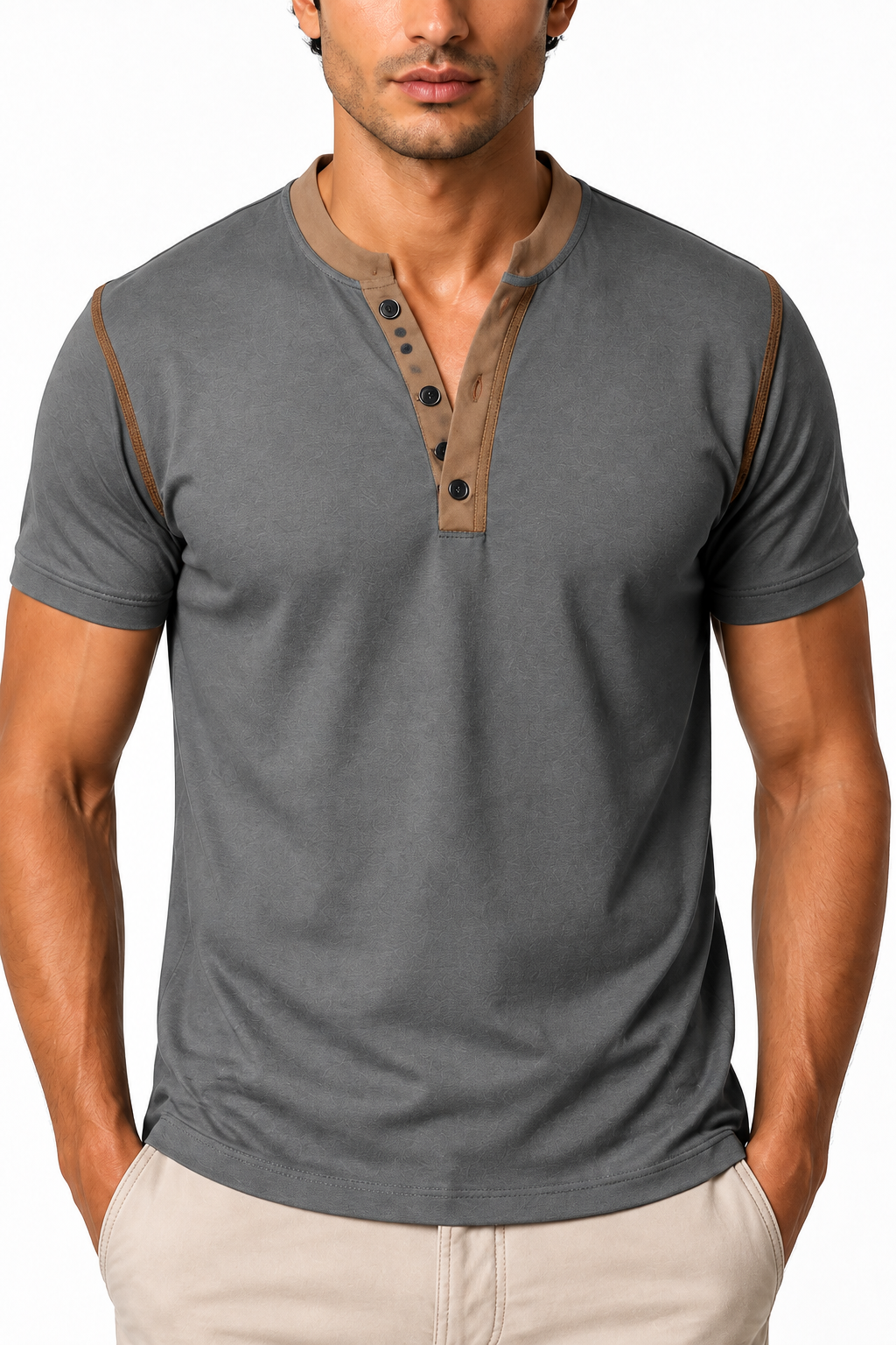 Ventorino henley in dark grey — garment and fabric detail
