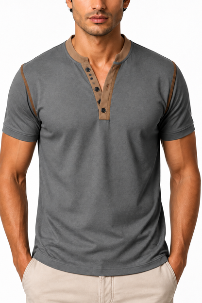 Ventorino henley in dark grey — garment and fabric detail