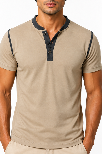 Ventorino henley in khaki — garment and fabric detail