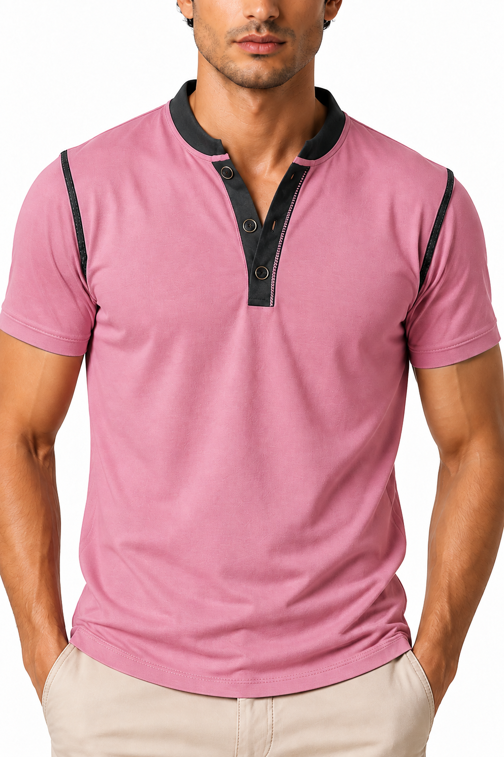 Ventorino henley in pink — garment and fabric detail