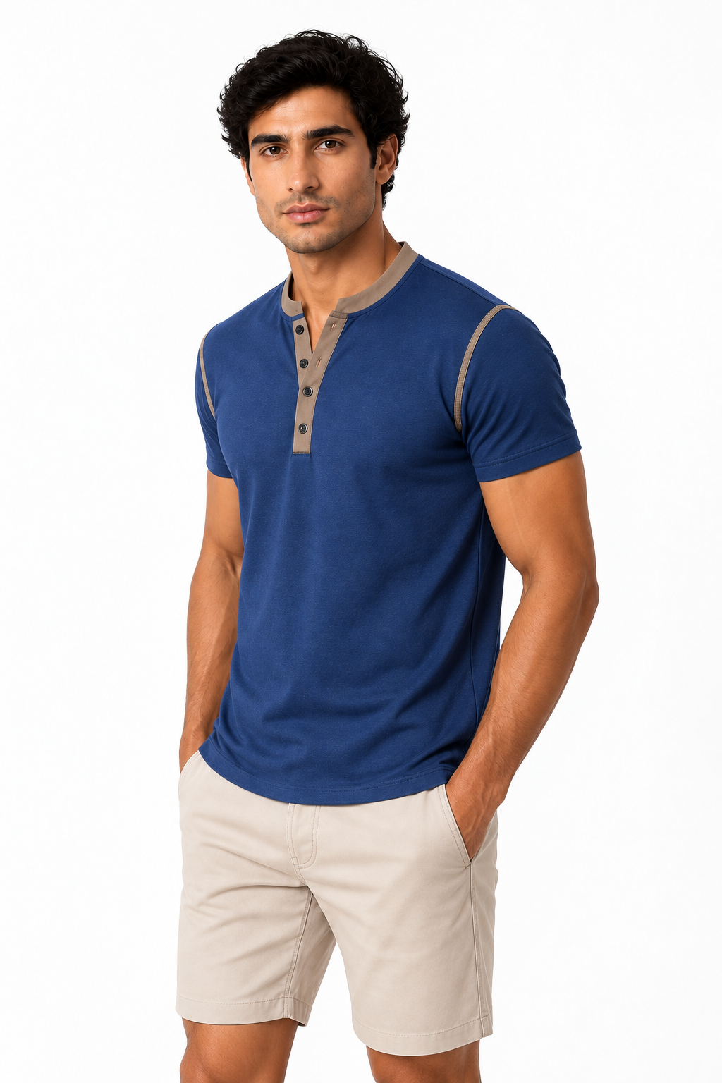 Ventorino henley in royal blue — model view