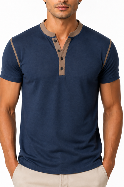 Ventorino henley in royal blue — garment and fabric detail