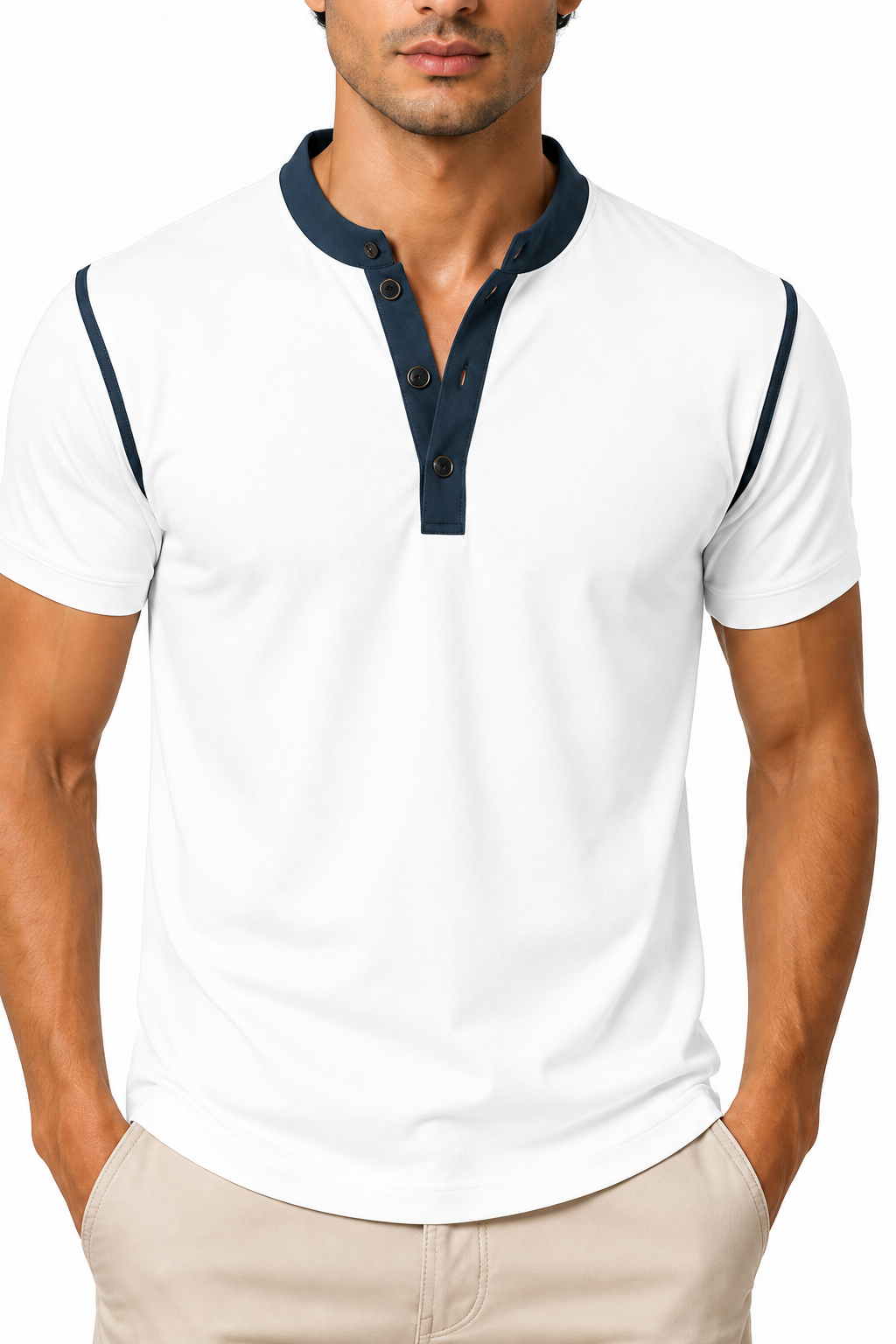 Ventorino henley in white — garment and fabric detail