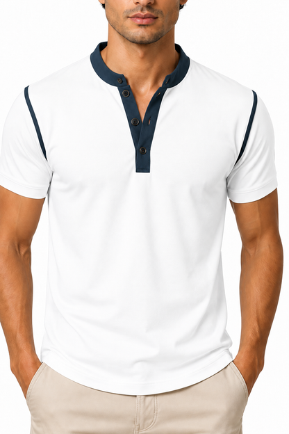 Ventorino henley in white — garment and fabric detail