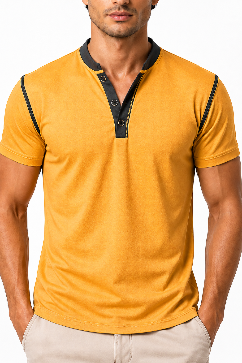 Ventorino henley in yellow — garment and fabric detail