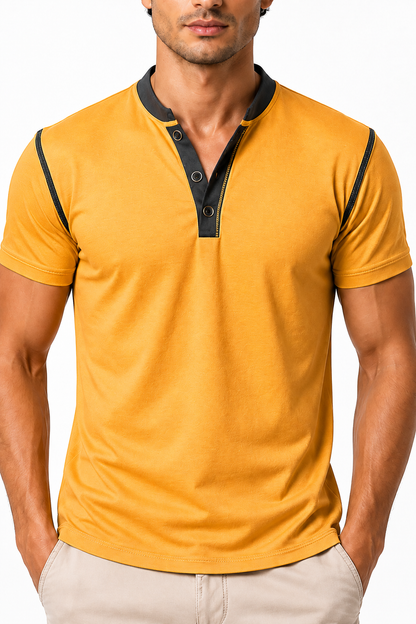 Ventorino henley in yellow — garment and fabric detail