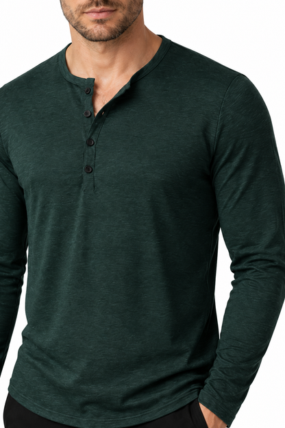 Ventorino Men's Henley Shirt Long Sleeves Casual Fit | Ventorino in Slate green — garment and fabric detail