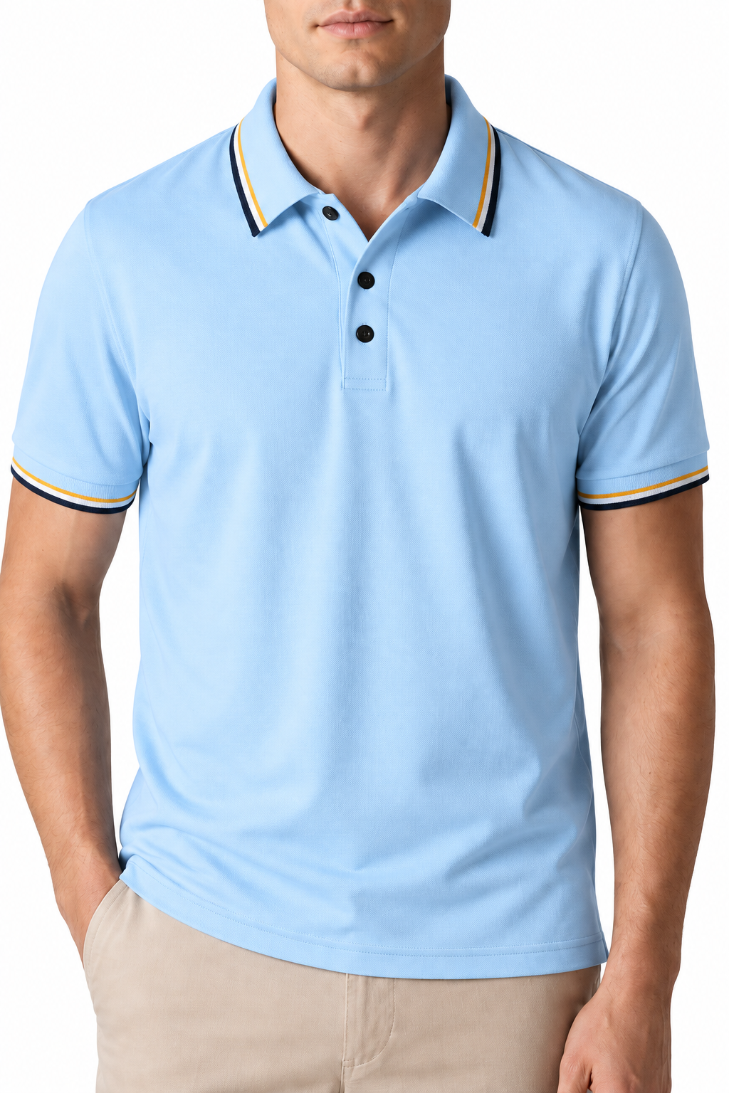 Ventorino Men's Polo Shirt Ribbed Texture Striped Design | Ventorino in Light Blue — garment and fabric detail
