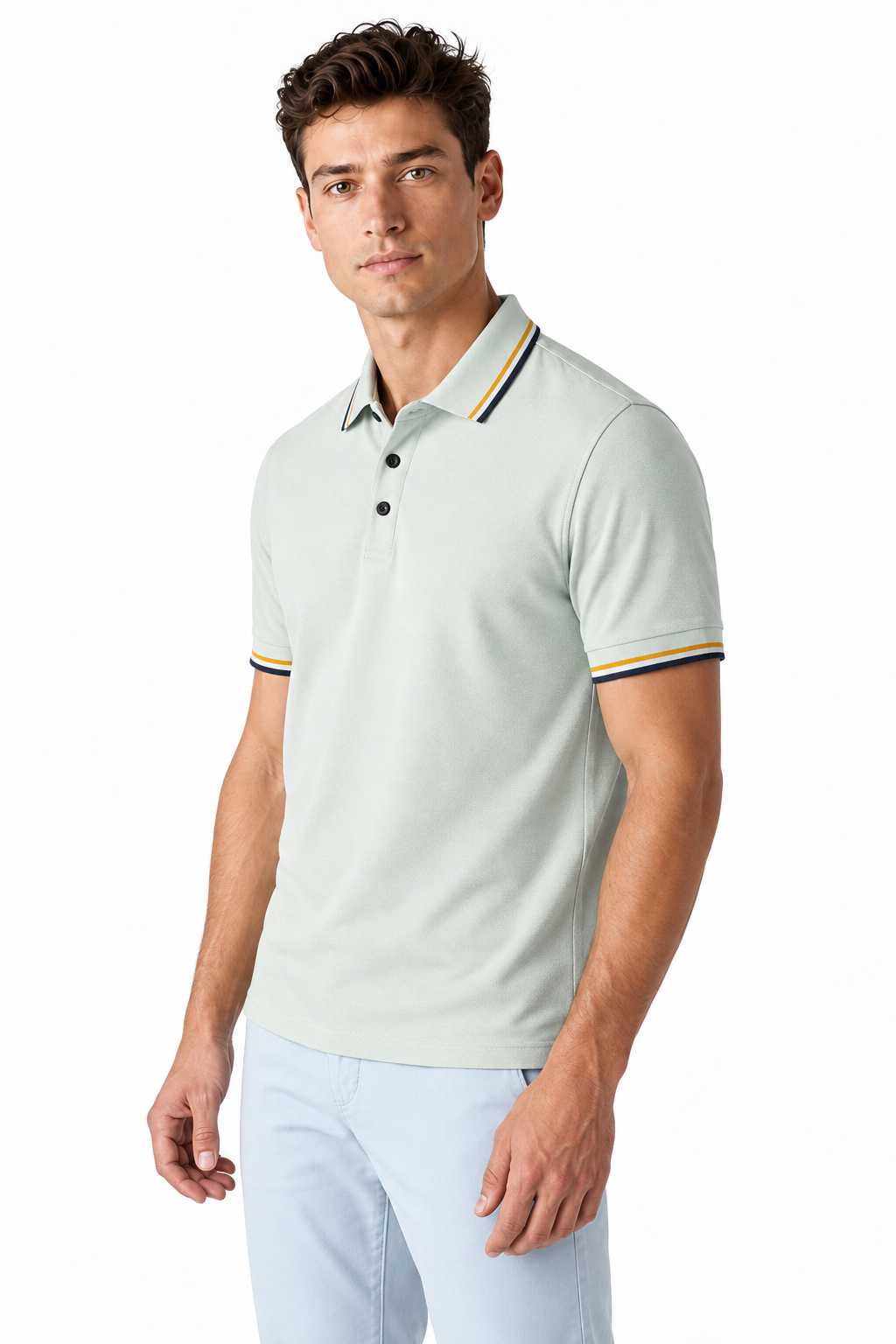 Ventorino Men's Polo Shirt Ribbed Texture Striped Design | Ventorino in Gray — model three-quarter view