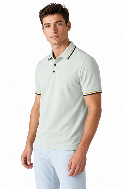 Ventorino Men's Polo Shirt Ribbed Texture Striped Design | Ventorino in Gray — model three-quarter view