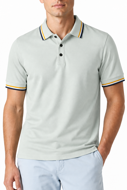Ventorino Men's Polo Shirt Ribbed Texture Striped Design | Ventorino in Gray — garment and fabric detail