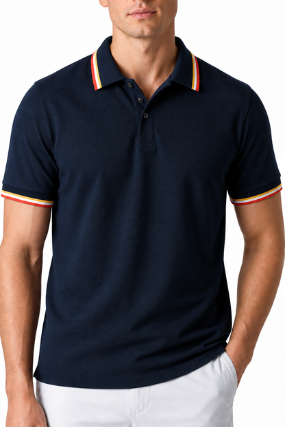 Ventorino Men's Polo Shirt Ribbed Texture Striped Design | Ventorino in Navy Blue — garment and fabric detail