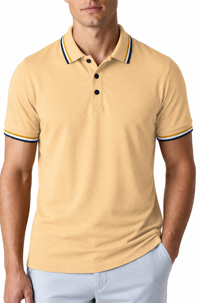 Ventorino Men's Polo Shirt Ribbed Texture Striped Design | Ventorino in Light Yellow — garment and fabric detail