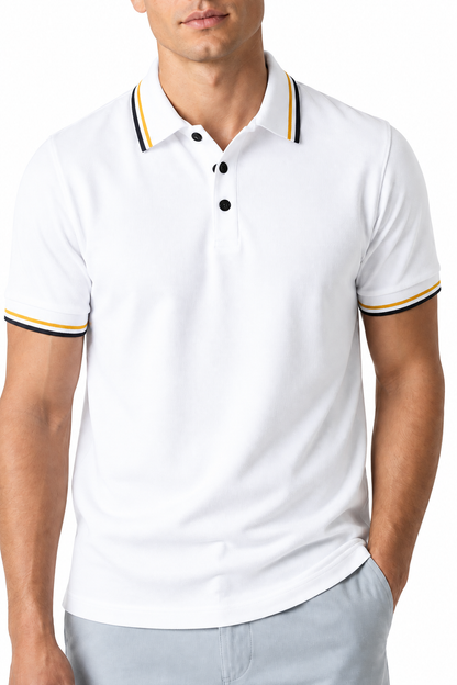 Ventorino Men's Polo Shirt Ribbed Texture Striped Design | Ventorino in White — garment and fabric detail