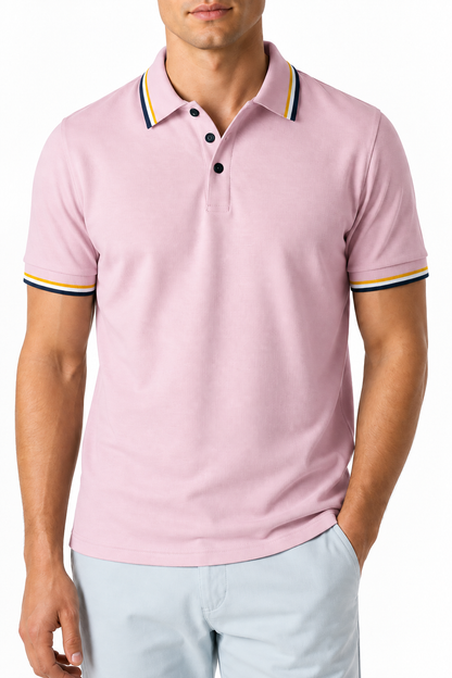 Ventorino Men's Polo Shirt Ribbed Texture Striped Design | Ventorino in Pink — garment and fabric detail
