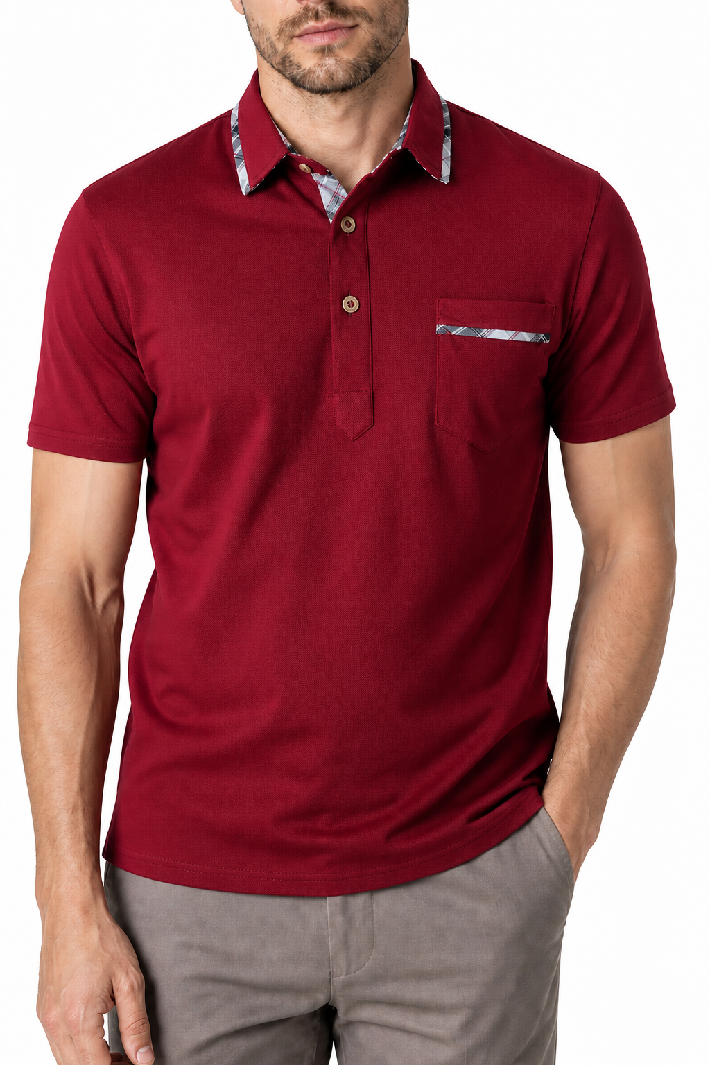 Ventorino Men's Polo Shirt Dot Pattern Refined Fit | Ventorino in Wine Red — garment and fabric detail