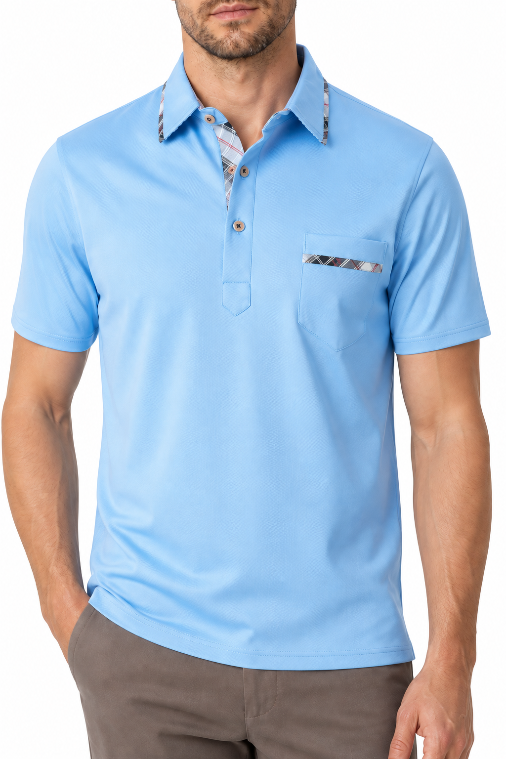 Ventorino Men's Polo Shirt Dot Pattern Refined Fit | Ventorino in Sky Blue — garment and fabric detail