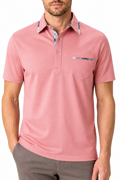 Ventorino Men's Polo Shirt Dot Pattern Refined Fit | Ventorino in Pink — garment and fabric detail