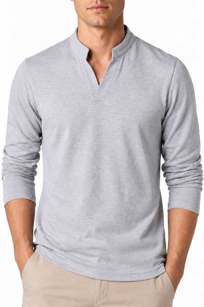 Ventorino Men's Henley Shirt Stand Collar Casual Fit | Ventorino in Grey — garment and fabric detail