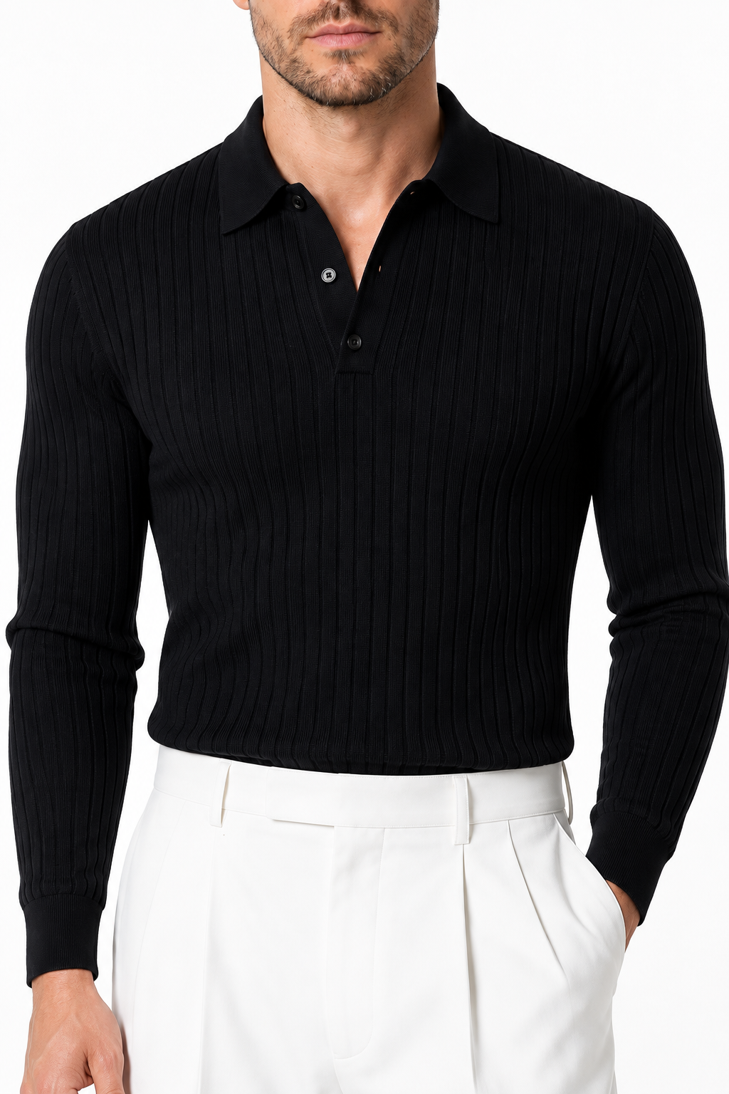 Ventorino knit in black — garment and fabric detail