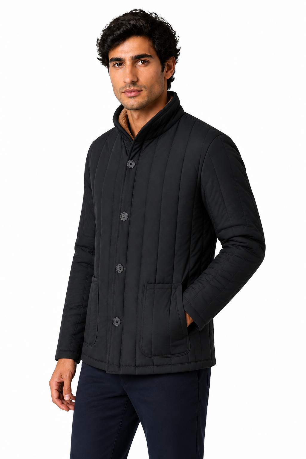 Ventorino Men's Winter Jacket Warm Lining Stand Collar | Ventorino in Single style — model three-quarter view