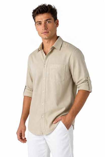 Ventorino Men's Button-Up Shirt Relaxed Fit Chest Pocket | Ventorino in Set — model three-quarter view