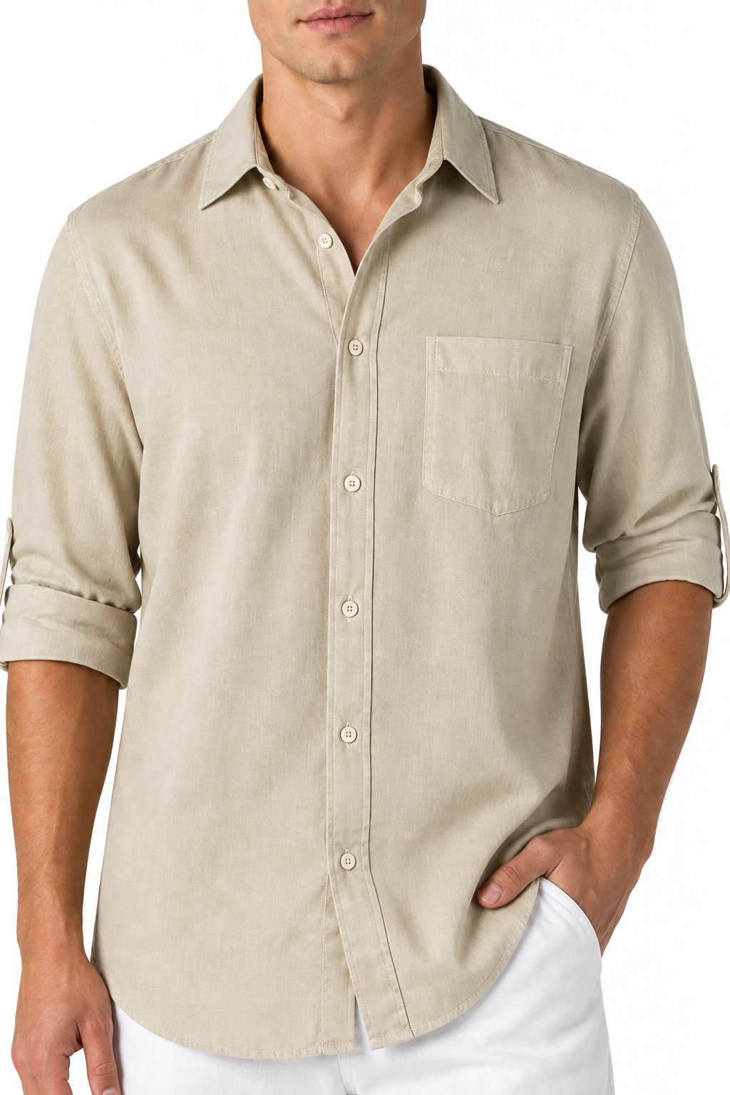 Ventorino Men's Button-Up Shirt Relaxed Fit Chest Pocket | Ventorino in Set — garment and fabric detail
