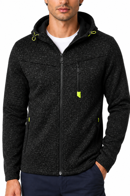 Ventorino Men's Hoodie Heathered Fabric Full Zip | Ventorino in Black — garment and fabric detail