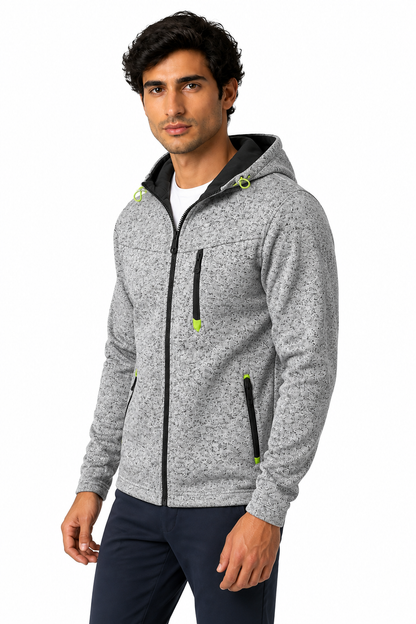 Ventorino Men's Hoodie Heathered Fabric Full Zip | Ventorino in Gray — model three-quarter view