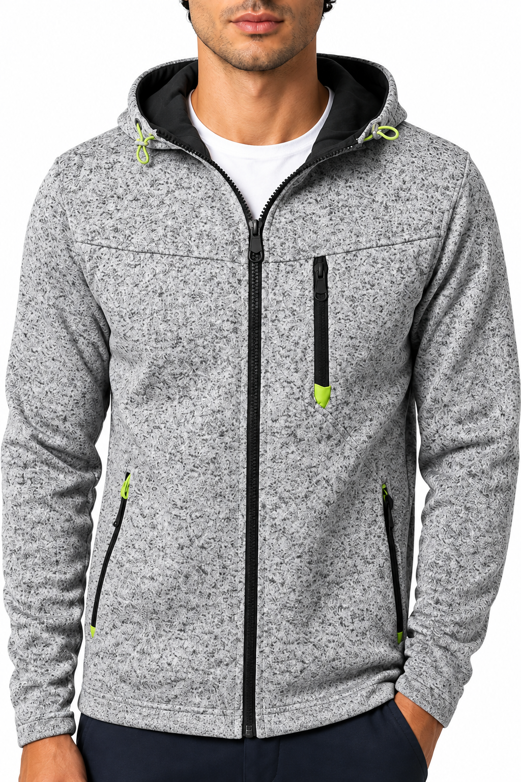 Ventorino Men's Hoodie Heathered Fabric Full Zip | Ventorino in Gray — garment and fabric detail