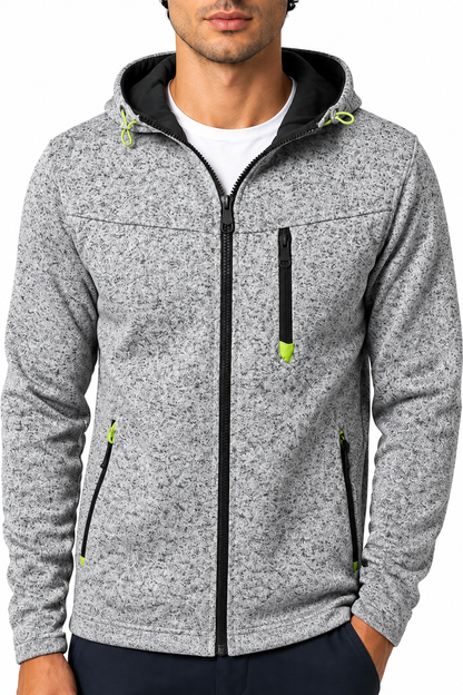 Ventorino Men's Hoodie Heathered Fabric Full Zip | Ventorino in Gray — garment and fabric detail