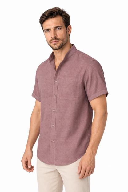 Ventorino Men's Shirt Cotton-Linen Blend Breathable Weave | Ventorino in Red — model three-quarter view
