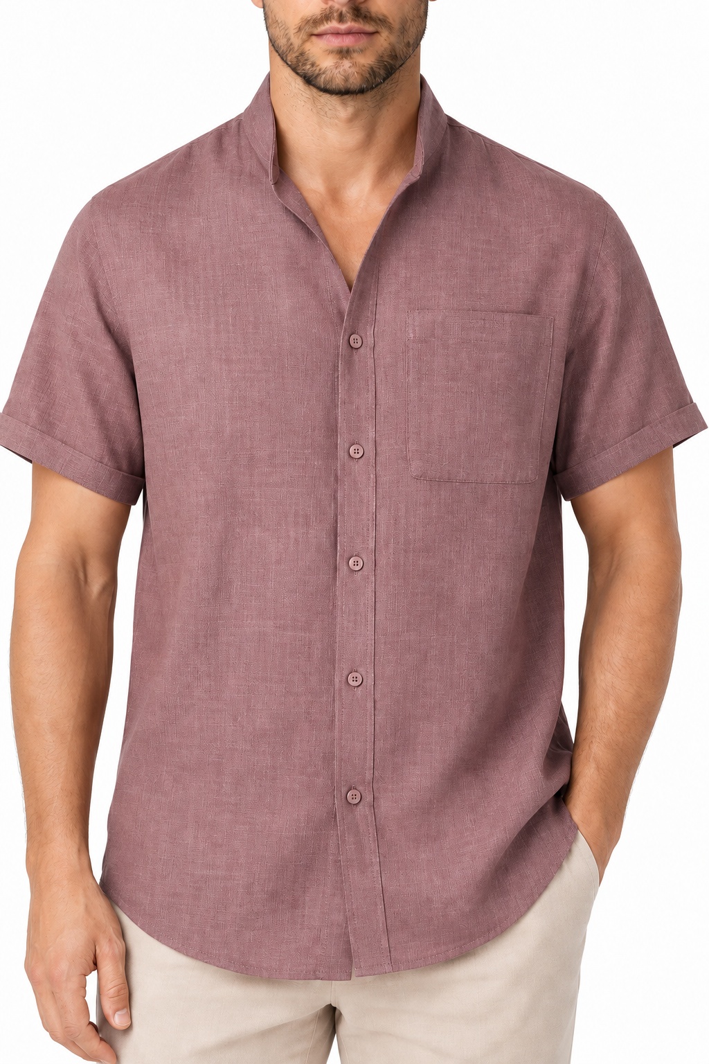 Ventorino Men's Shirt Cotton-Linen Blend Breathable Weave | Ventorino in Red — garment and fabric detail