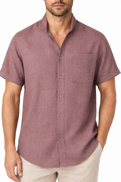 Ventorino Men's Shirt Cotton-Linen Blend Breathable Weave | Ventorino in Red — garment and fabric detail