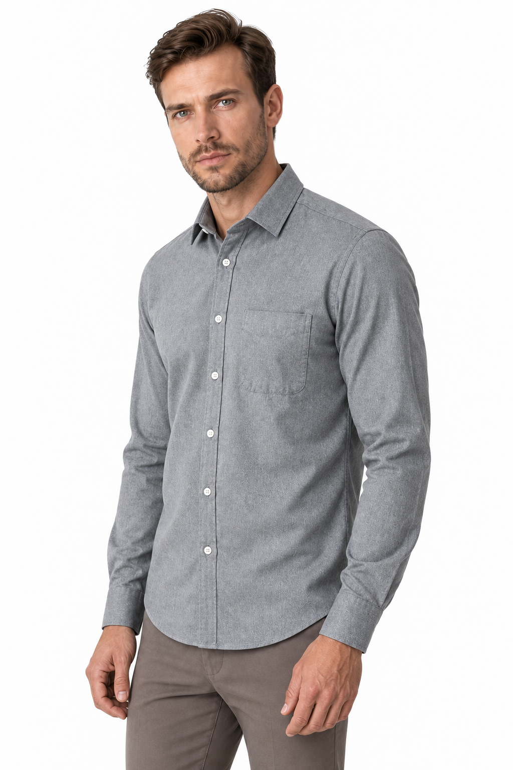 Ventorino Men's Business Shirt Slim Fit Clean Finish | Ventorino in Grey — model three-quarter view