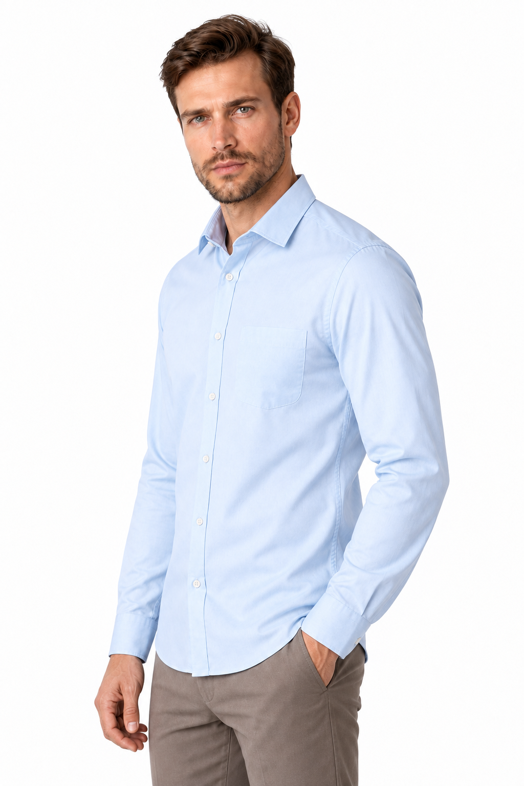 Ventorino Men's Business Shirt Slim Fit Clean Finish | Ventorino in Light Blue — model three-quarter view