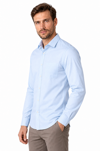 Ventorino Men's Business Shirt Slim Fit Clean Finish | Ventorino in Light Blue — model three-quarter view