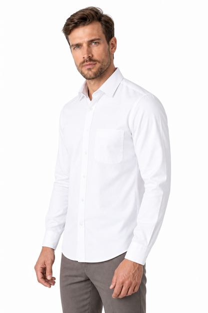 Ventorino Men's Business Shirt Slim Fit Clean Finish | Ventorino in White — model three-quarter view