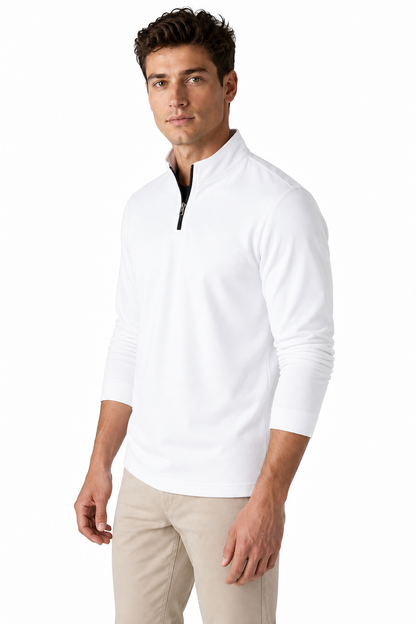 Ventorino Men's Polo Shirt Performance Fabric Quarter Zip | Ventorino in White — model three-quarter view