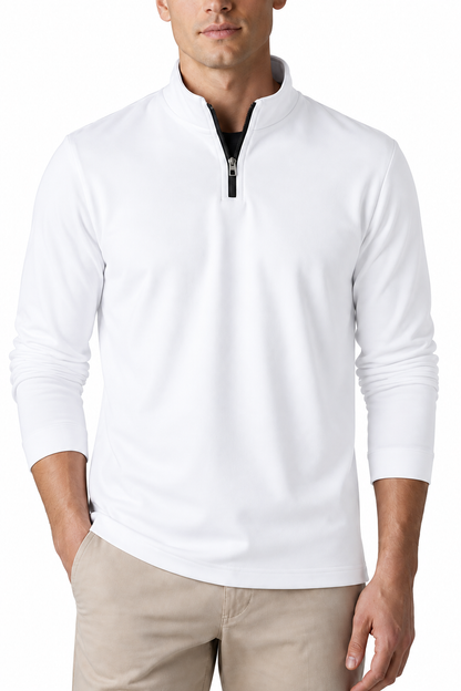 Ventorino Men's Polo Shirt Performance Fabric Quarter Zip | Ventorino in White — garment and fabric detail