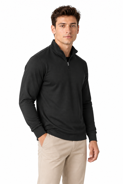 Ventorino Men's Polo Shirt Performance Fabric Quarter Zip | Ventorino in Black — model three-quarter view