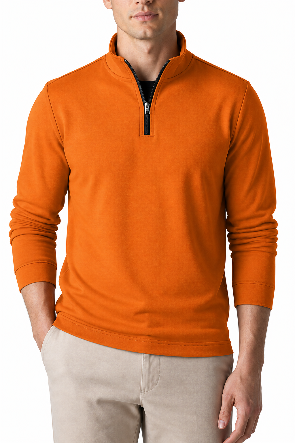Ventorino Men's Polo Shirt Performance Fabric Quarter Zip | Ventorino in Orange — garment and fabric detail