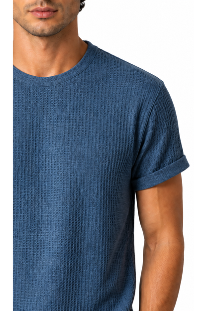 Ventorino micro-textured crew-neck T-shirt in blue — fabric detail