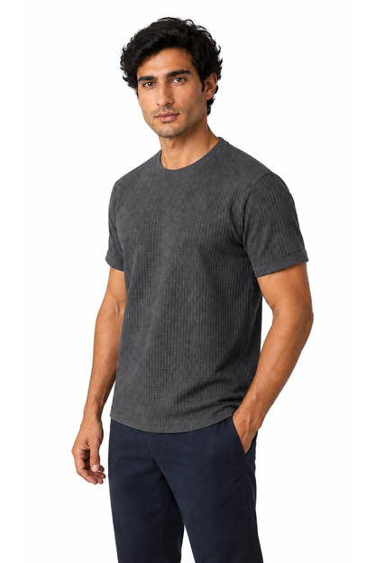 Ventorino micro-textured crew-neck T-shirt in dark gray — model view