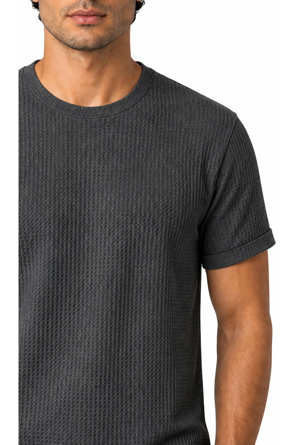 Ventorino micro-textured crew-neck T-shirt in dark gray — fabric detail
